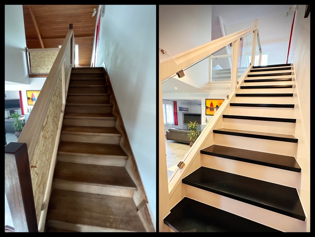 Décapage et rénovation d’un escalier bois en bi-tons by DECOPEINT